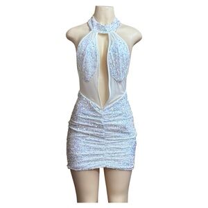 XOO KOOL . White Sequin Backless Mini Dress